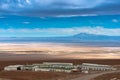 Part of ALMA Base Camp infrastructure and view of The Atacama Salt Lake Salar de Atacama.